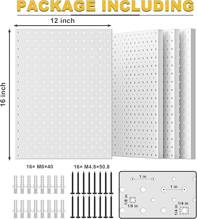 Ultrawall Metal Pegboard Panels, Pegboard Wall Organizer, Peg Boards for Wall, Garage Tool Storage Organization, 12"X16", 4pc