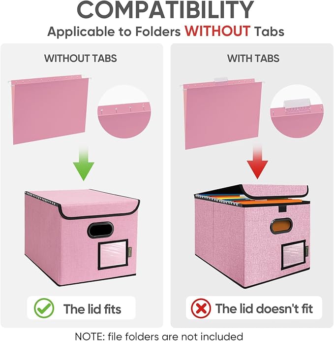 BALEINE File Organizer Box with Lid, Collapsible File Folder Organizer with Plastic Slide, Hanging File Folder Box for Office