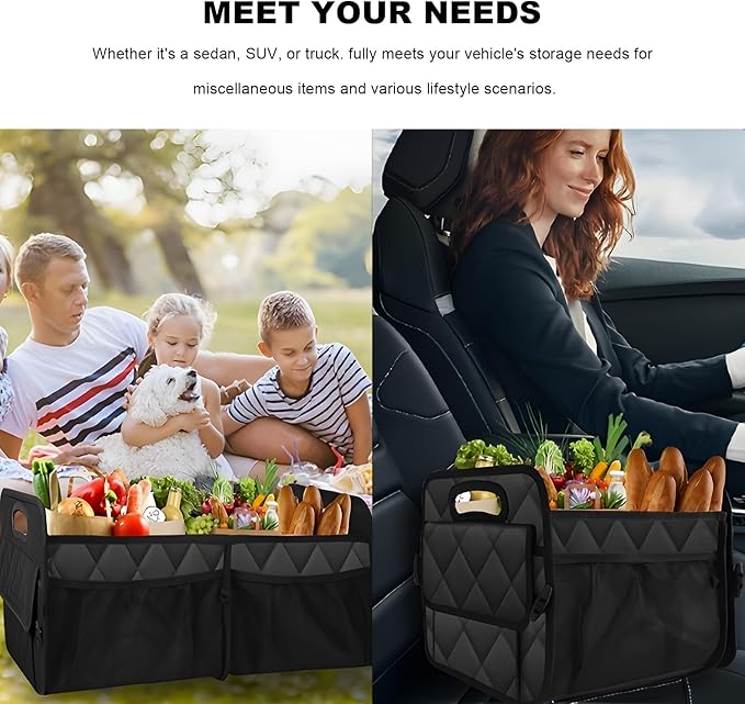 Sun Walker Car Trunk Organizer, Collapsible Auto Storage Box Cargo Organizer with Reinforced Handle, Multi-Pocket Waterproof Ox