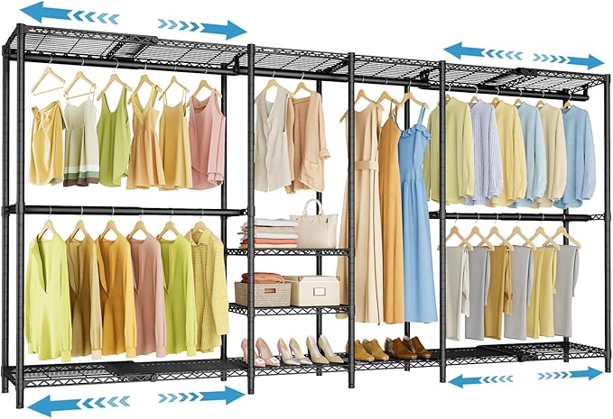 VIPEK X4 Expandable Heavy Duty Clothes Rack, Adjustable from 7'4" to 10'2" with Adjustable Shelves and Hanger Rods, Large War