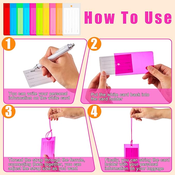 Sumind 100 Pcs Plastic Luggage Tags Assorted Name Identification Labels Flexible Suitcase Tags for Travel Baggage, 10 Colors 