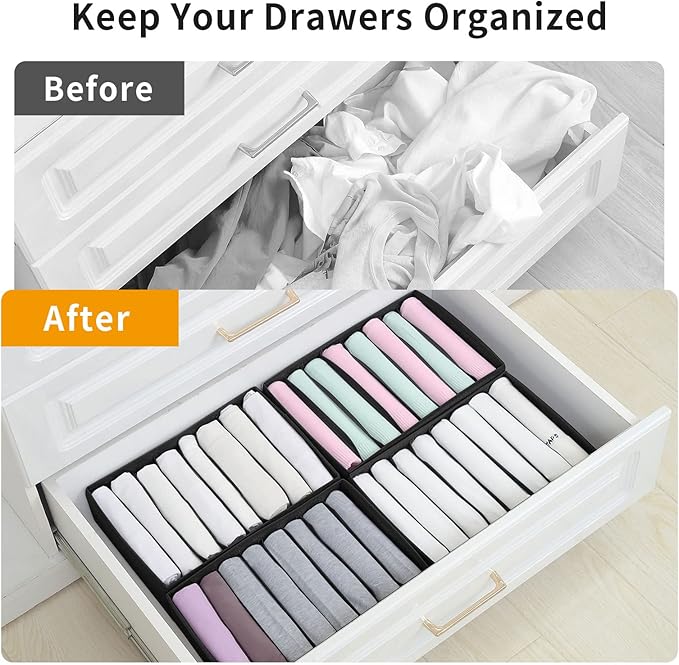 Qozary 4 Pack Drawer Organizers for Clothing, 8 Grids Foldable Closet Organizers and Storage Bins for Bedroom, Dresser Organi