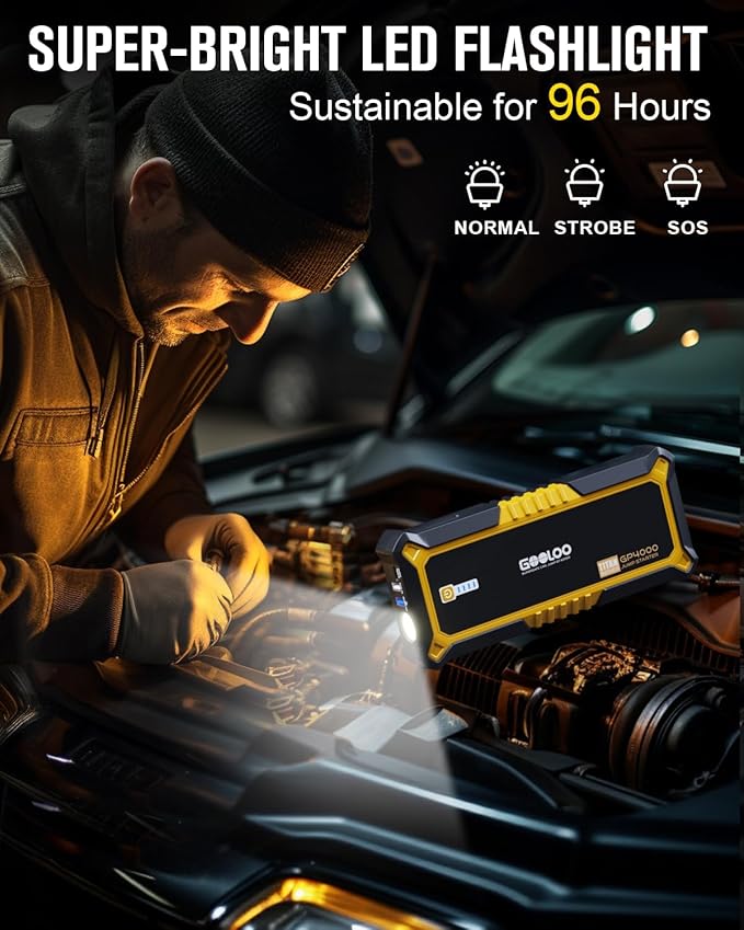 GOOLOO GP4000 Jump Starter 4000A Peak Car Starter (All Gas,up to 10.0L Diesel Engine) SuperSafe 12V Lithium Jump Box,Auto