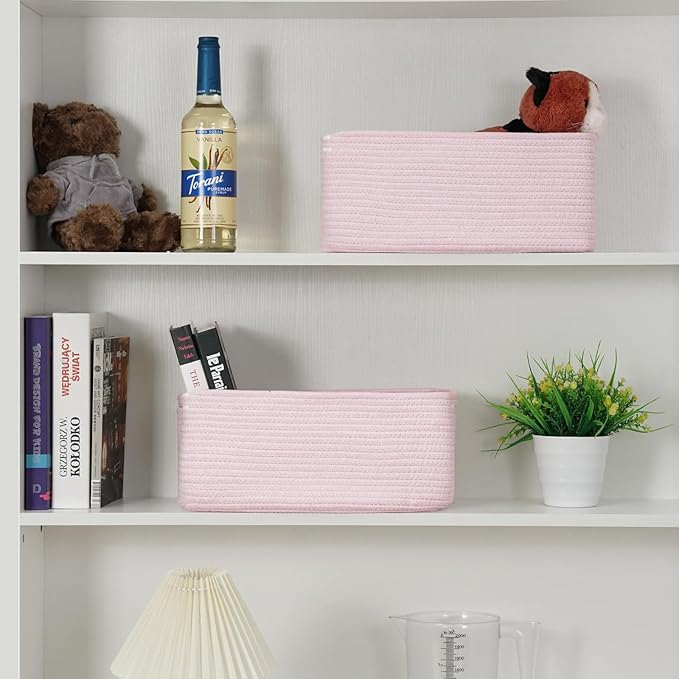 3-Pack Storage Baskets for Organizing | Woven Shelf Toy Basket | Rope Baskets for Gifts Empty | Closet Organizer Bins with Ha