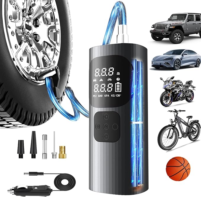 Tire Inflator Portable Air Compressor,3X Faster Portable Air Compressor,16000mAh Cordless Air Pump for Car Tires,150PSI One Click Smart Tire Pump for Car,Motorcycle,Bicycle and Ball,Black