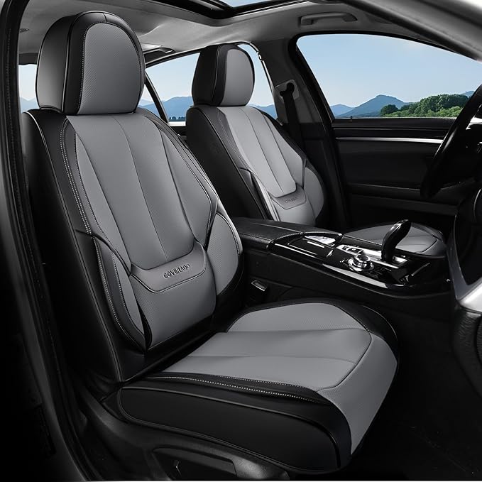 Coverado Seat Covers, Car Seat Covers Full Set, Leather Seat Covers for Cars, Car Seat Protector, Black Car Seat Covers Front