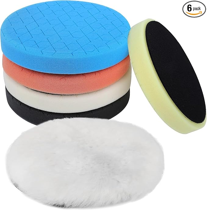 IPELY 6 Pcs 6 Inch Buffing Pads, Polishing Pads 6.5 Inch 165 mm Face for 6 Inch 150mm Base Plate Compounds, Buffer Pads for Polishing and Waxing