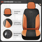 Coverado Seat Covers Full Set, Brown Car Seat Covers, PU Leather & Breathable Mesh Seat Protectors, 5-Piece Automotive Seat C
