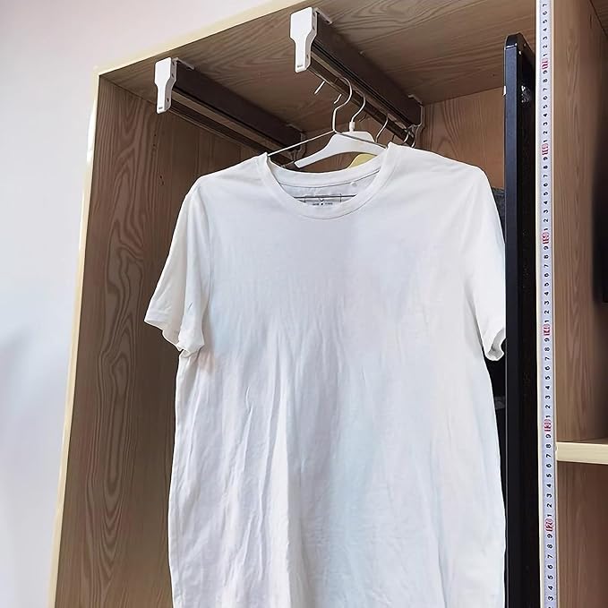 Pull Out Clothes Hanger Rail Rack - With 2 Sliding Rails Adjustable Extendable Clothes Rail, Extendable Pull Out Closet Rod, 