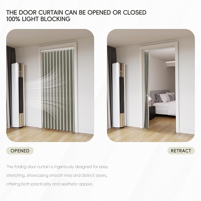 Jilron Accordian Door Curtain, 100% Blackout Folding Magnetic Doorway Curtains,Linen Style Closet Doors,for Room Divider,Priv