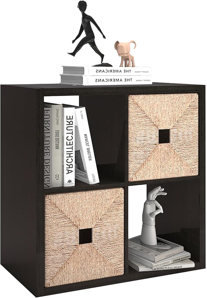 CTESNE【2026 Wooden Thick Frame 4 Cube Storage Organizer Shelf with Anti-Tipping Kits + Reversible Open Back Bookcase, Horizon