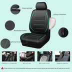 CAR PASS Universal FIT Piping Leather Car Seat Cover, for suvs,Van,Trucks,Airbag Compatible,Inside Zipper Design and Reserved Opening Holes (Full Set, Black and Mint)