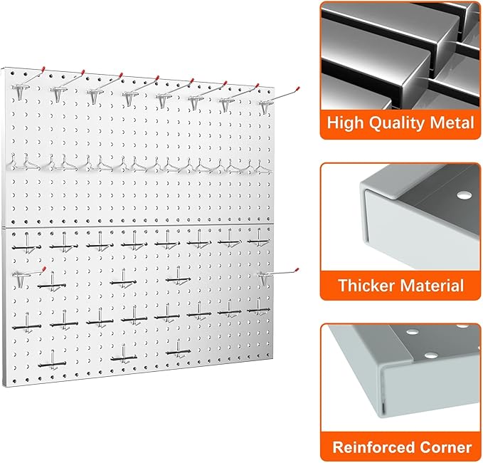 TORACK Metal Pegboard Wall Tool Organizer 24" x 24" or 12" x 48", 70 PCS Tools Storage Pegboard for Garage Peg Board Tool Org