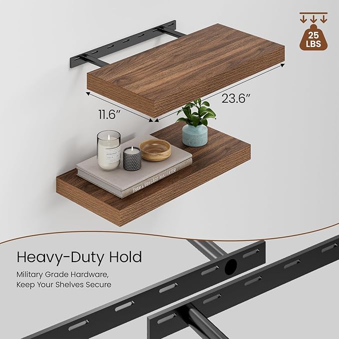 Heimlove 12" Deep Floating Shelves for Wall, 24x12 Inch Shelf Bathroom Shelves Set of 2, Mounted Shelves for Books Living Roo