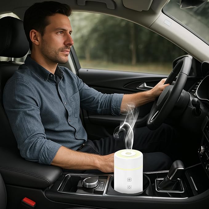 100ML Car Essential Oil Diffuser, Rechargeable Battery Powered, Cordless Portable Humidifier with 7 LED Color Changing Lights