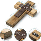 OKSQW Wall Wooden Cross Christians Crosses Spiritual Religious Cross With Hook Christmas Wall Hanging Handmade Nature Wood Co