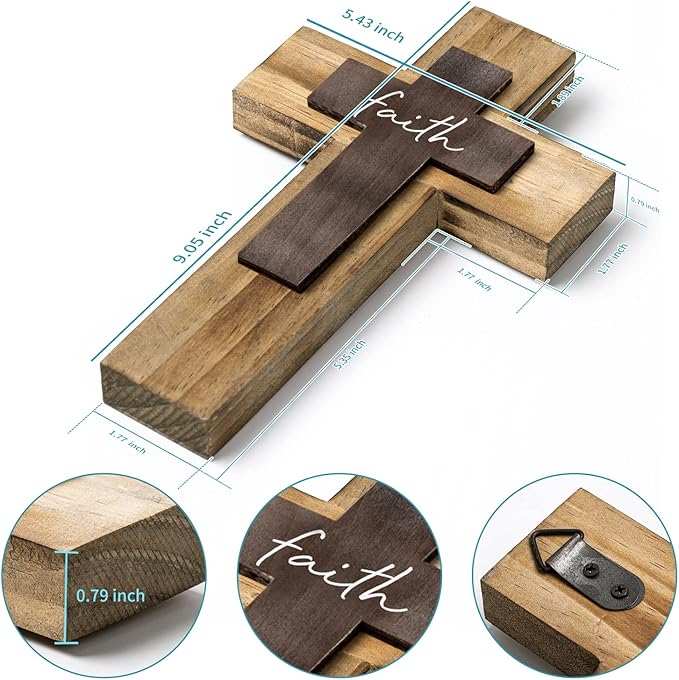 OKSQW Wall Wooden Cross Christians Crosses Spiritual Religious Cross With Hook Christmas Wall Hanging Handmade Nature Wood Co