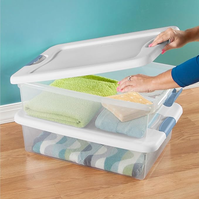 Sterilite 6-Pack Latching Box, Under Bed Storage Bins with Lids, Clear Plastic, 32 Quart - Heavy-Duty Organizing Containers f