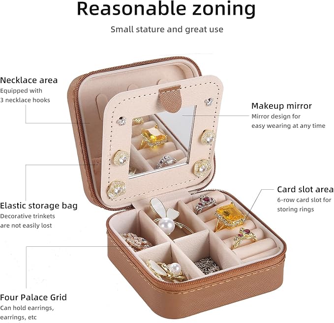KElofoN Travel jewelry case Travel jewelry box Travel Jewelry Organizer Small Jewelry Organizer Box for Girls Women with Mirr