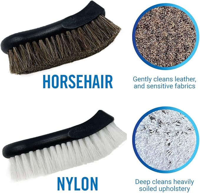Upholstery Brush Set, Carpet and Car Cleaning Brushes, Horsehair Detailing Brush for Upholstery Cleaner, Leather, Interior, B