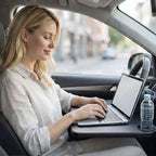 2-in-1 Steering Wheel Tray & Laptop Stand, Car Food Tray with Drink Holder, Multipurpose Car Desk Organizer for Eating Working, Travel Accessories