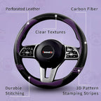 Iwantit® Steering Wheel Covers with Leather and Anti-Slip Rubber Ring, Universal Fit 14.5-15 inches for Cars,SUV (Purple/Blac