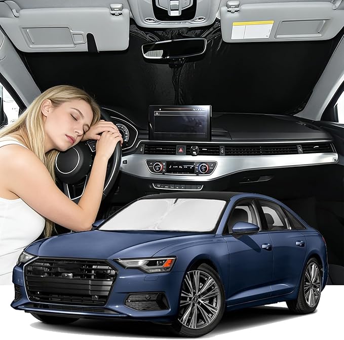 Windshield Sunshade for Audi A6 2019-2025 2026 Sun Shade Car Windshield Accessories Upgrade 4 Layers Blocks UV Rays Custom Fit A6 240T Car Window Shades Front Windshield Keep Cool Foldable