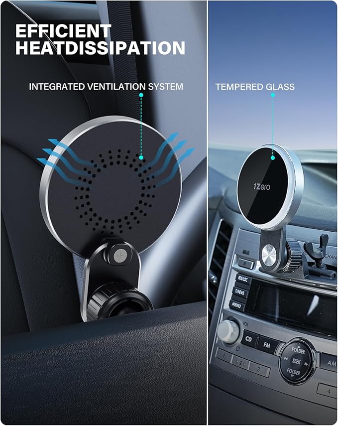 1Zero for MagSafe CD Car Mount Charger, Ultra Magnetic Phone Holder for CD Slot Charging, Fast Wireless Car Charger Mount Fit for iPhone 17 16 15 14 13 12 Pro Max Plus Mini (for Qi Charging)