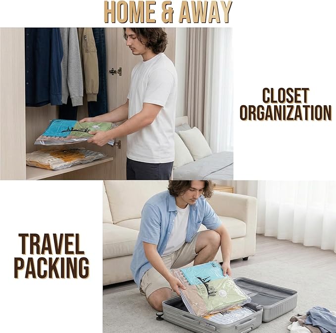 TAILI Vacuum Storage Bags with Rechargeable Cordless Pump, 8 Pack (3M+3L+2XL), Compression Packing Cube for Luggage and Suitc