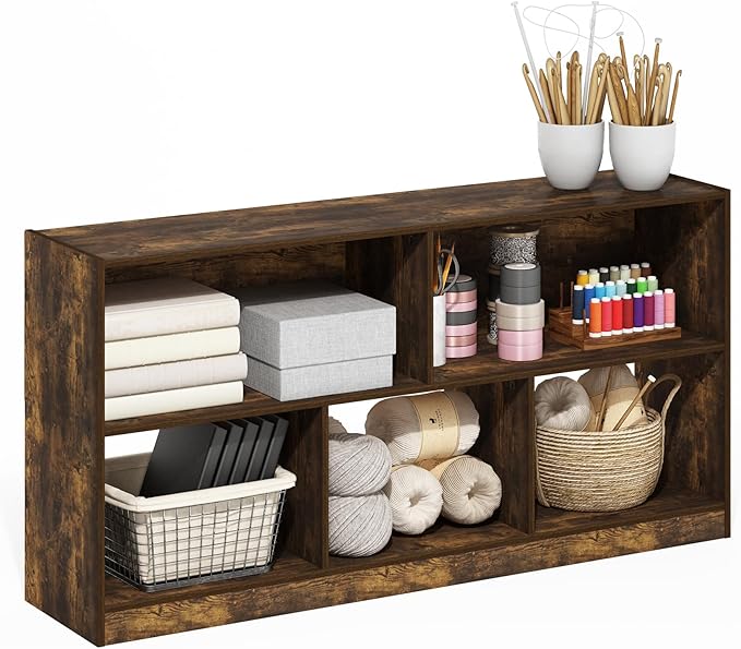 Furinno DALY Book Shelf, 5-Cube Bookshelf, Horizontal Cube Storage Organizer Bookcase, 10.9 x 47.2 x 23.6, for Living Room, B
