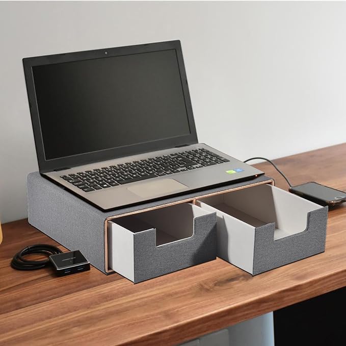 PU Leather Stackable Organizer Drawer,Grey