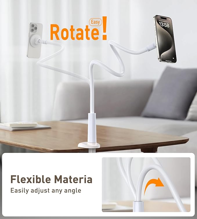 Magnetic Gooseneck Phone Holder Mount for iPhone 17/16/15/14/13/12 - Magnetic Stand Tabletop Clamp 360°Rotation Adjustable for Office/Home Compatible with iPhone 17 16 15 14 13 12 Mini Plus Pro Max