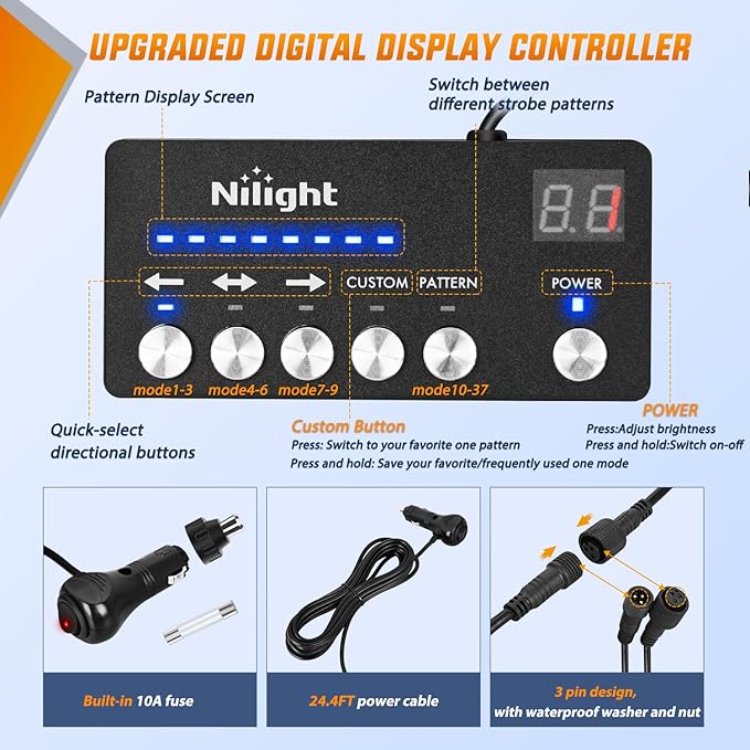 Nilight 60 Inch Emergency Strobe Light Strips with Controller, 384LED Flashing Warning Hazard Safety Rear Window Tailgate Lights for Truck Trailer Construction Plow Pickup Tow SUV Vehicles, Red Blue