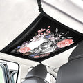 Skull Car Ceiling Cargo Net Pocket Hanging Storage Bag with Zipper 31.5"x21.6" Double-Layer Mesh Car Roof Storage Organizer Long Road Trip Truck SUV Travel Camping