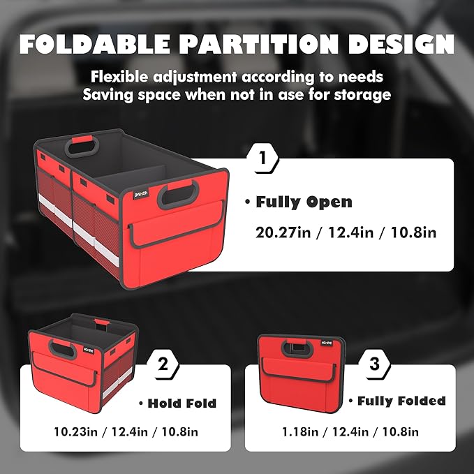 Homeve Trunk Organizer, Car Storage, Reinforced Handles, Collapsible Multi-Compartment Car Organizers, Foldable, Waterproof, 2 