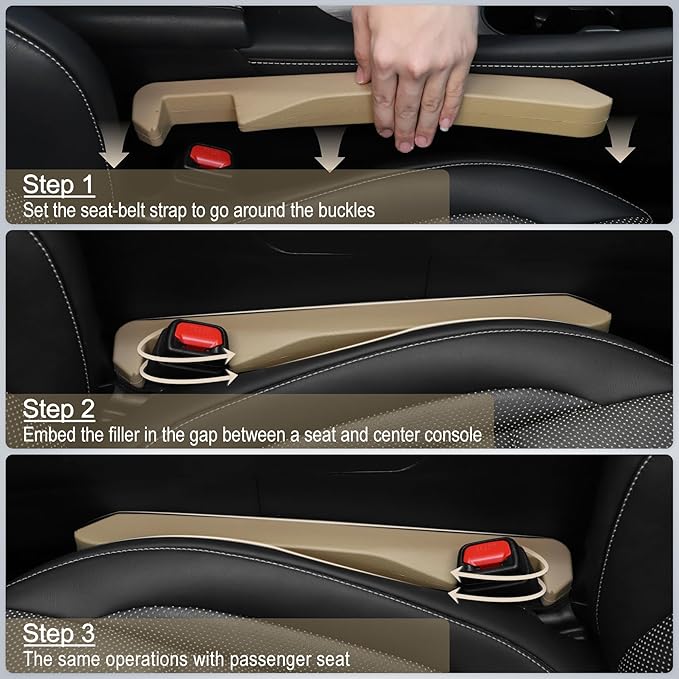 UREHEPO 2pcs Elastic Car Seat Gap Filler Organizer, Universal Interior Car Accessories to Stop Things from Dropping and Add Style for Car SUV and Truck, Fill The Gap Between Seat and Console - Beige