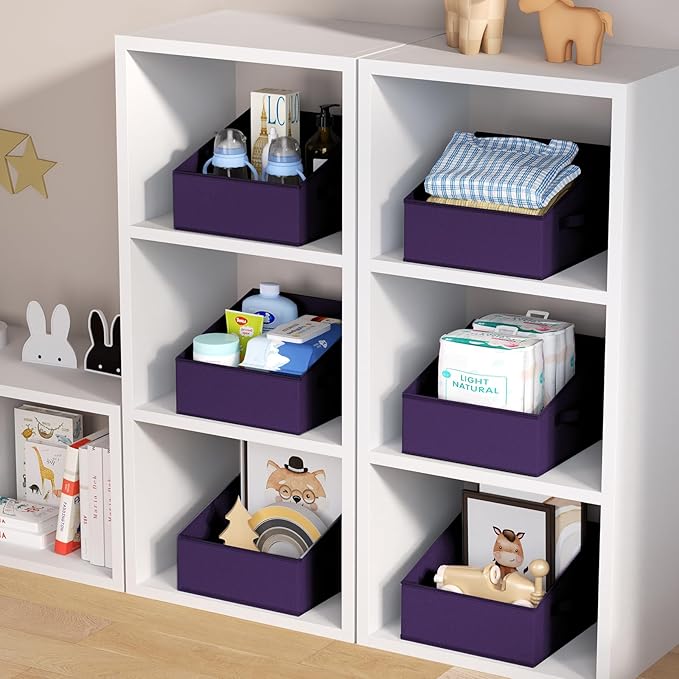 DIMJ Closet Storage Bins 10 Pack - Fabric Storage Baskets for Shelves, Collapsible Clothes Organizer with Handles, Trapezoid 