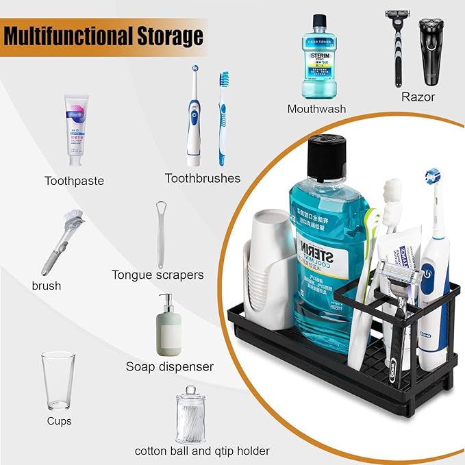 Toothbrush Holders for Bathrooms, Carbon Steel Tooth Brushing Holder Electric Toothbrush and Toothpaste Organizer Bathroom Ac