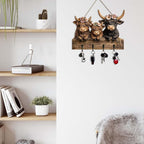 2D Highland Cow Key Hooks for Wall - Wooden Key Holder and Organizer with Flat Design for Home, Office, or Garage Decor