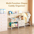 BBLIKE Diaper Caddy Organizer with Hanging Rack - 3 Tier Rolling Utility Cart with Drawers and Dividers for Baby Bottle Stora