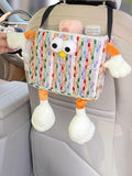 Car Trash Bag Hanging Cute 2 in 1 Can with Tissue Holder Box Seat Back over the Seat Organizer Plush Cartoon Animal Storage Garbage,Pink