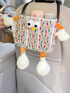 Car Trash Bag Hanging Cute 2 in 1 Can with Tissue Holder Box Seat Back over the Seat Organizer Plush Cartoon Animal Storage Garbage,Pink
