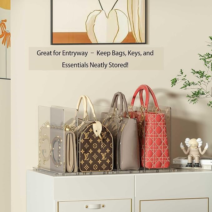 Purse Organizer for Closet - 2 Pack Acrylic Clear Shelf Dividers, Adjustable Bag Handbag Book Storage Organizer for Bedroom O