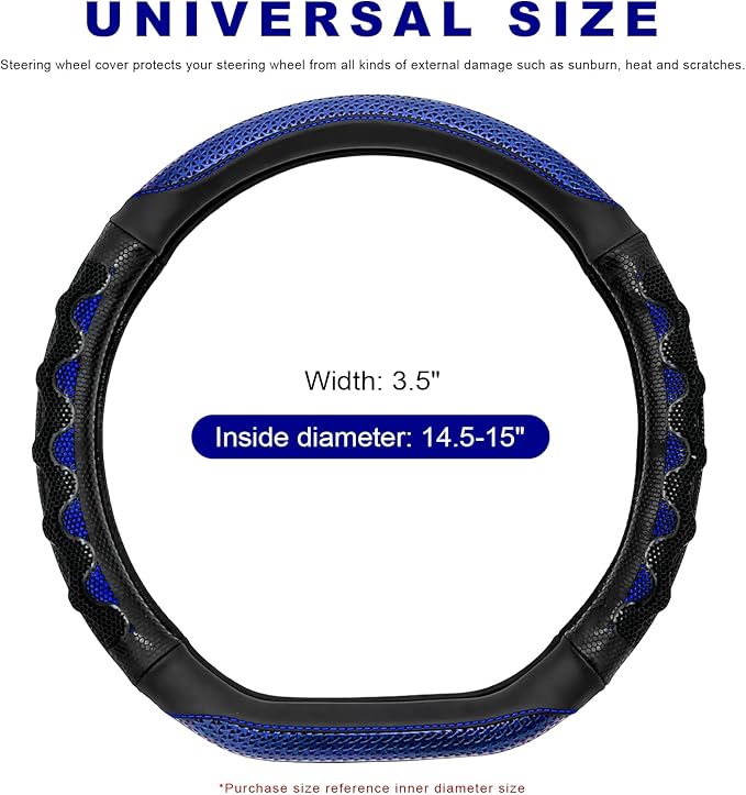 D-Shaped Steering Wheel Cover, Leather Car Wheel Protector with 3D Honeycomb Anti-Slip Design, Universal Breathable Comfy Cov