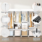 Portable Closet for Hanging Clothes, 67 Inch Wide Portable Wardrobe Closet with Cover, 4 Hanging Rod, Storage Shelves and Sid