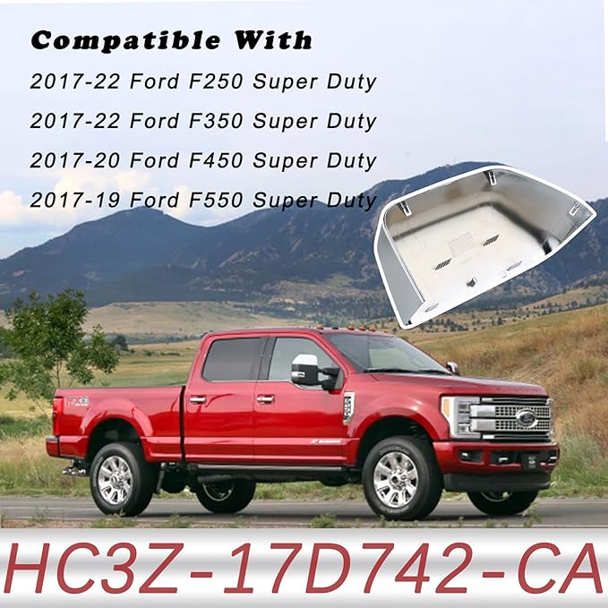 Car Chrome Rear View Door Mirror Cover Cap | Compatible with 2017-2024 F250 F350 F450 F550 Super Duty Side by Side Accessories | RH Right Passenger Side Exterior Plastic Tow Rearview Mirror Covers