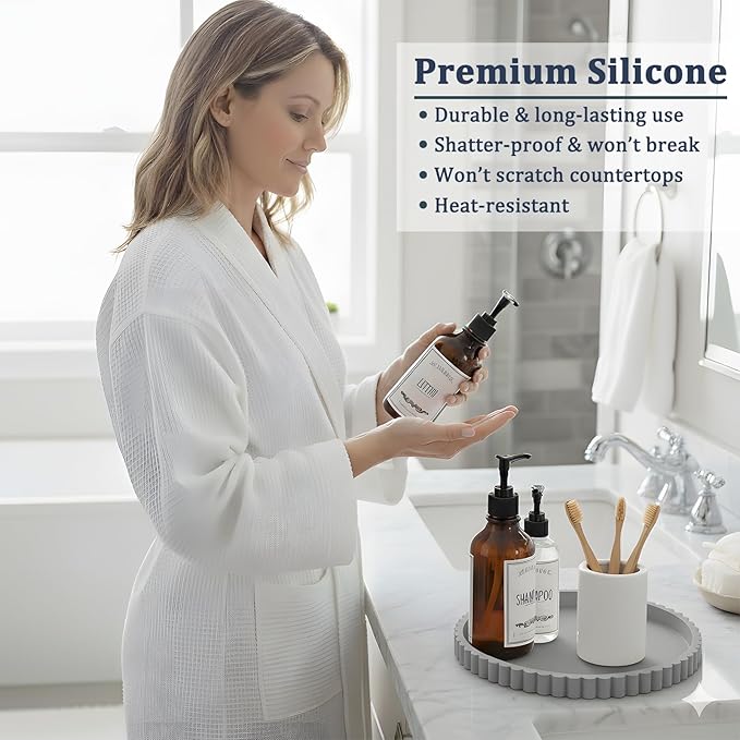 HighHerz Silicone Bathroom Countertop and Vanity Tray, Round Silicone Bathroom Tray, Modern Bathroom Decor, Coffee Table Deco