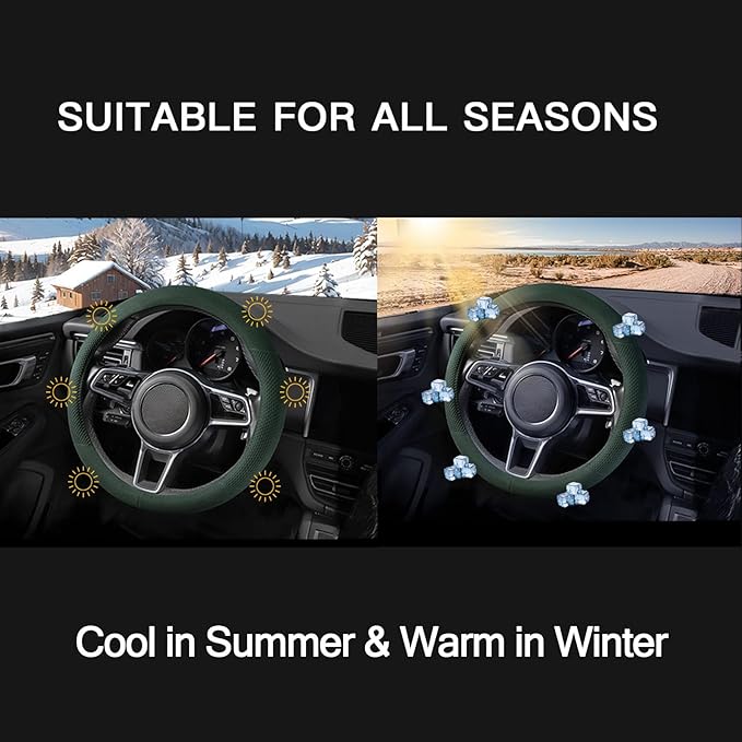 Suede Steering Wheel Cover with Upgraded Silicone Inner Ring, Breathable, Anti-Slip, Leather Universal 14.5 to 15 Inch Steeri