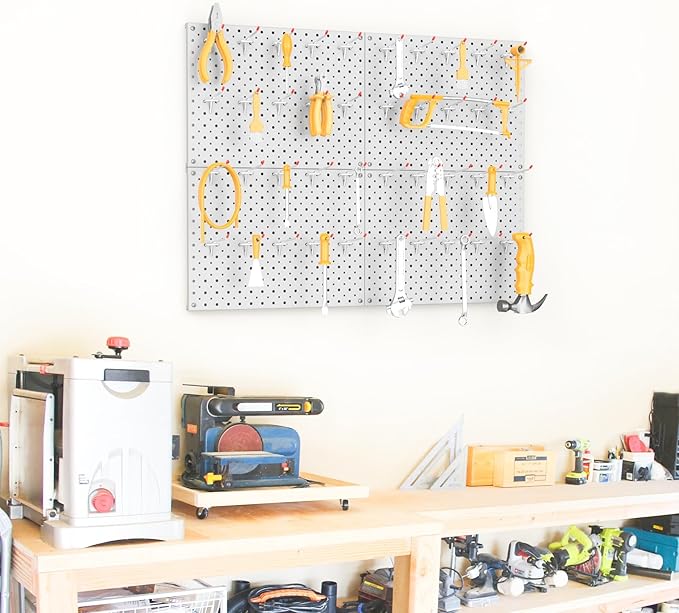 TORACK Metal Pegboard Panels and Hooks for Garage, Workbench, Shop, Shed Tool Organizer Peg Board with 1/8" & 1/4" Holes, Mod