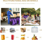 (Medium, Purple) Reusable Grocery Bag on 4 Wheels, Foldable Rolling Tote Carries Up to 66lb Shopping Trolley, Rolling Bag with 3 Handles, Zipper Clouser Rolling Tote Bag with Wheels for Laundry